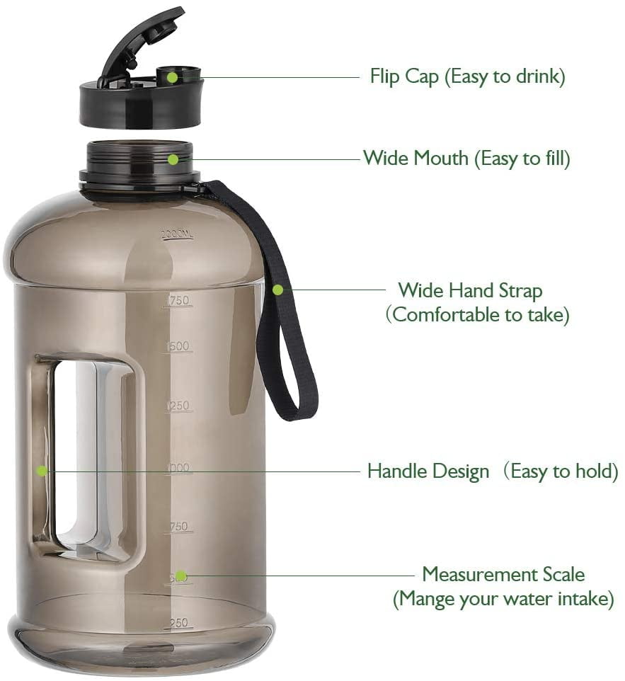 2.2 ltr Transparent Black Plastic Water Bottle