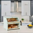thumbnail image 2 of HOMEKOKO Double Layer Large Bread Box for Kitchen Counter, Wooden Large Capacity Bread Storage Bin (Mint Green), 2 of 6