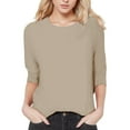 thumbnail image 1 of Womens Tops Shirts Casual 3/4 Sleeve Round Neck Solid Color Loose Side Split Summer Tops Teens, 1 of 5