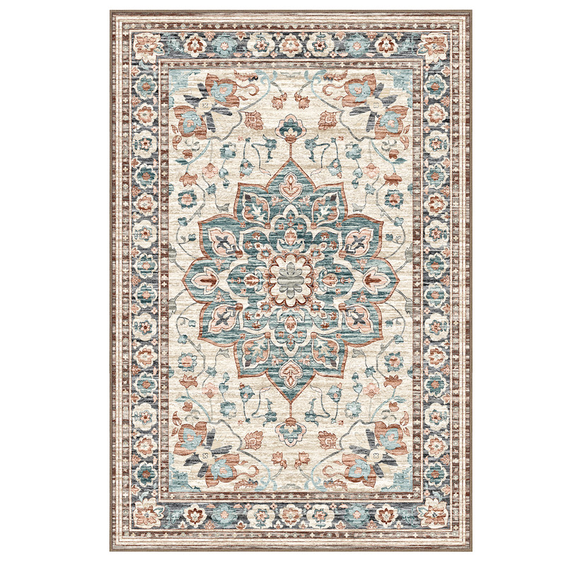 Gianna 9x12 FT Large Polyester Area Rug for Living Room, Machine Washable Low-Pile Rug with Non-Slip Backing, Durable Edge Binding for Bedroom, Dining Room, Christmas Rug, Vintage Style, Blue and Red