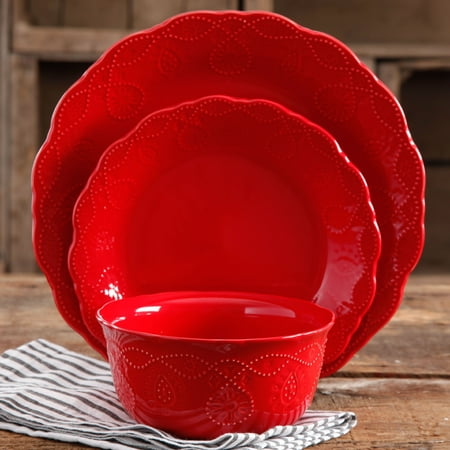

Cowgirl Lace 12-Piece Dinnerware Set Red