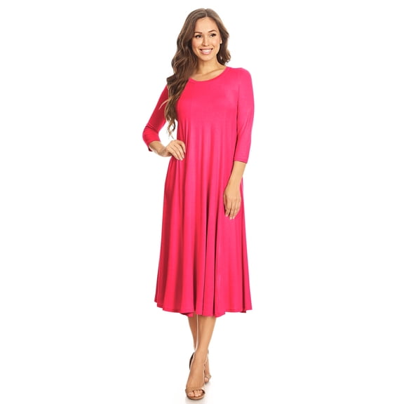 Women's Casual Basic Comfy 3/4 Sleeve Flare A-line Midi Long Maxi Dress