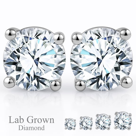 JeenMata Lab Grown Diamond Earrings 0.50 Carat Round Cut 18K White Gold Plated Solitaire Studs for Women