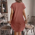 thumbnail image 4 of CIENVNSTG Summer Dresses for Women 2026 Casual Button Down Linen Shirt Dress Short Sleeve Knee Length Tunic Dress Pink L, 4 of 7
