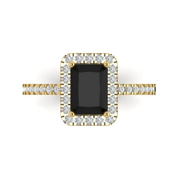 Clara Pucci 14K Yellow Gold 1.86ct Onyx Halo Ring for Women