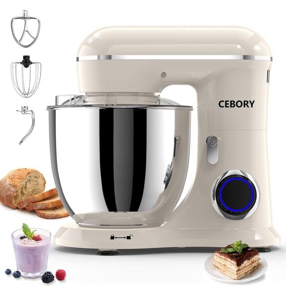 Batidora de pedestal CEBORY 6,5 qt 660 W, 10 velocidades, crema almendra