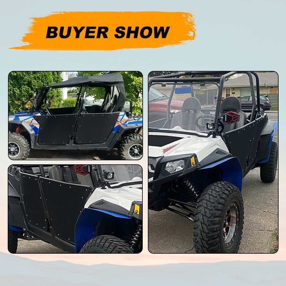 Kojem Black Aluminum Cab Doors Set for UTV Polaris RZR 4 800, XP4 900 2010 to 2014 2 Piece
