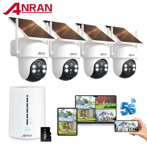 ANRAN 2K/4MP Solar Security Camera with Base Station, Spotlight, Expandable Local Storage, No Monthly Fee, 360° View Wireless Outdoor Camera, Waterproof PIR Detection, Home Surveillance System Camera