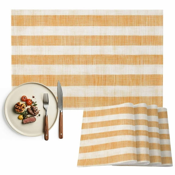 Placemats Set of 4, Orange Linen Stripes Place Mats Retro Striped Lines Tablemats Washable Placemat Table Decoration for Kitchen Table Dinner Party Home Decor Indoor Outdoor 13x19 Inch