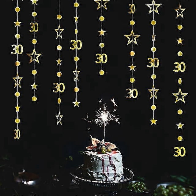 Exquisite4 Strings 3M 30th Birthday Decorations Number, 30 Circle Dot Twinkle Star Garland Metallic Hanging Streamer Bunting Banner Backdrop