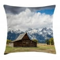 thumbnail image 1 of Wyoming Throw Pillow Cushion Cover, Landscape of Old Rustic Wooden Cottage and Snowy Mountains with Fluffy Heavy Clouds, Decorative Square Accent Pillow Case, 20" X 20", Multicolor, by Ambesonne, 1 of 2