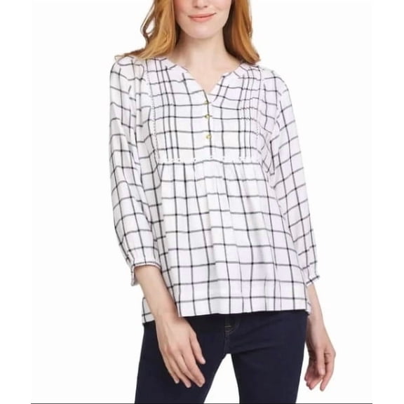 Wrangler Women's Size Medium (8-10) Long Sleeve Plaid Blouse, White