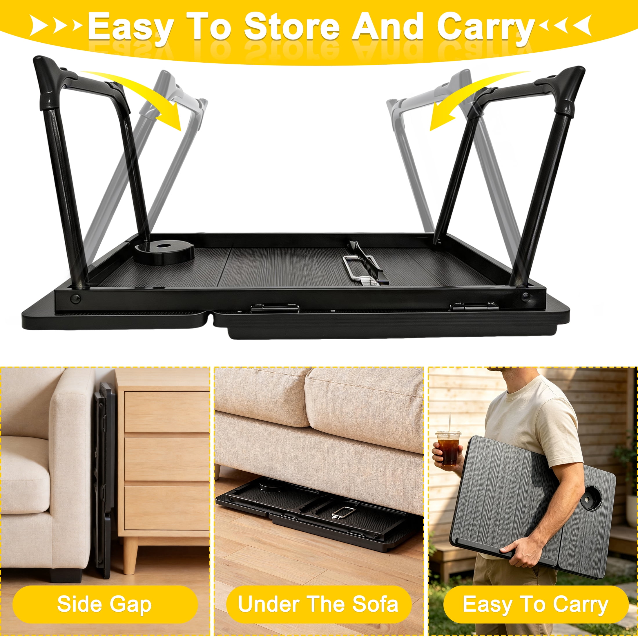 Foldable Laptop Bed Tray Table, Adjustable Angle Portable Lap Desk with Cup Holder, Multifunction Bed Table for Working, Reading, Eating on Bed Sofa