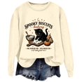 thumbnail image 2 of Halloween Sweatshirts for Women Trendy Spooky Biscuits Bakery Letter Printed Graphic Tops Fall Long Sleeve Loose Pullovers Tshirts Beige L, 2 of 5