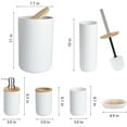 thumbnail image 2 of Bamboo Bathroom Accessory Set, 6 Pieces Bath Set- Soap Dish Toothbrush Holder Rinse Cup Lotion Bottle Trash Can Toilet Brush - Practical Toilet Kit for Home Washing Room，White, 2 of 12