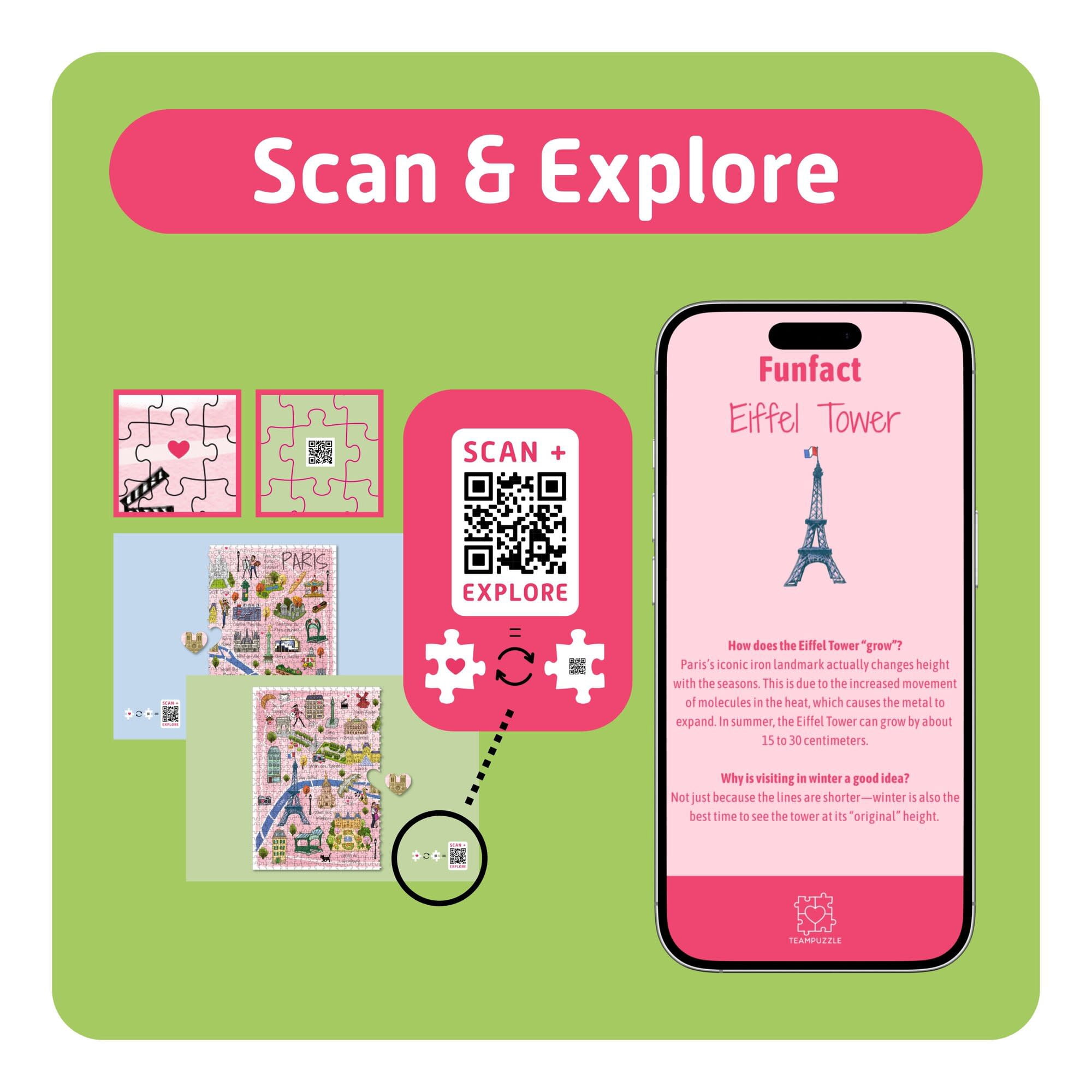 TEAMPUZZLE: Paris - 1,000pc Puzzle, 2 Jigsaw Sections, Illustrated City Destinations Map, 27 x 19", Includes Code Extras, Family & Friends 12+