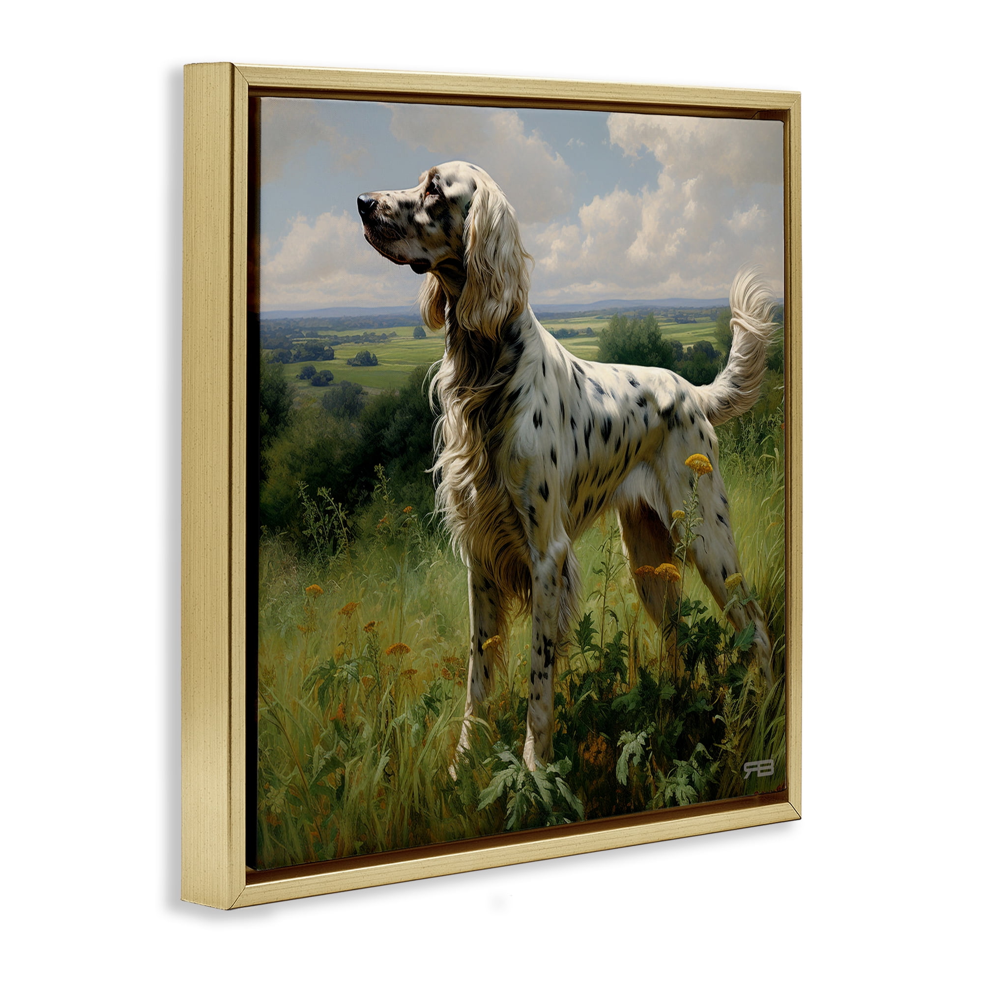 Stupell Industries Dalmatian Dog in Countryside Animals & Insects Painting Gold Floater Framed Canvas Art Print Wall Art, 25 x 25