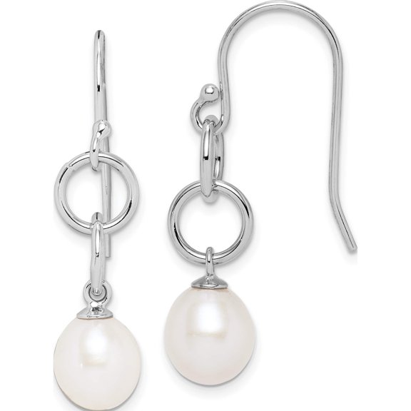 Sterling Silver Rhodium-Plated 7-8mm White Rice Fwc Pearl Earrings Made In China qe15121