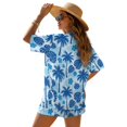 thumbnail image 2 of FKEKYI Blue Monstera Palm Leaf Print Women Summer Short Set 2 Piece Set Beach Sets Open Front Top & Shorts with Elastic Waist Ladies Beachwear Resort Wear for Travel, M, 2 of 7