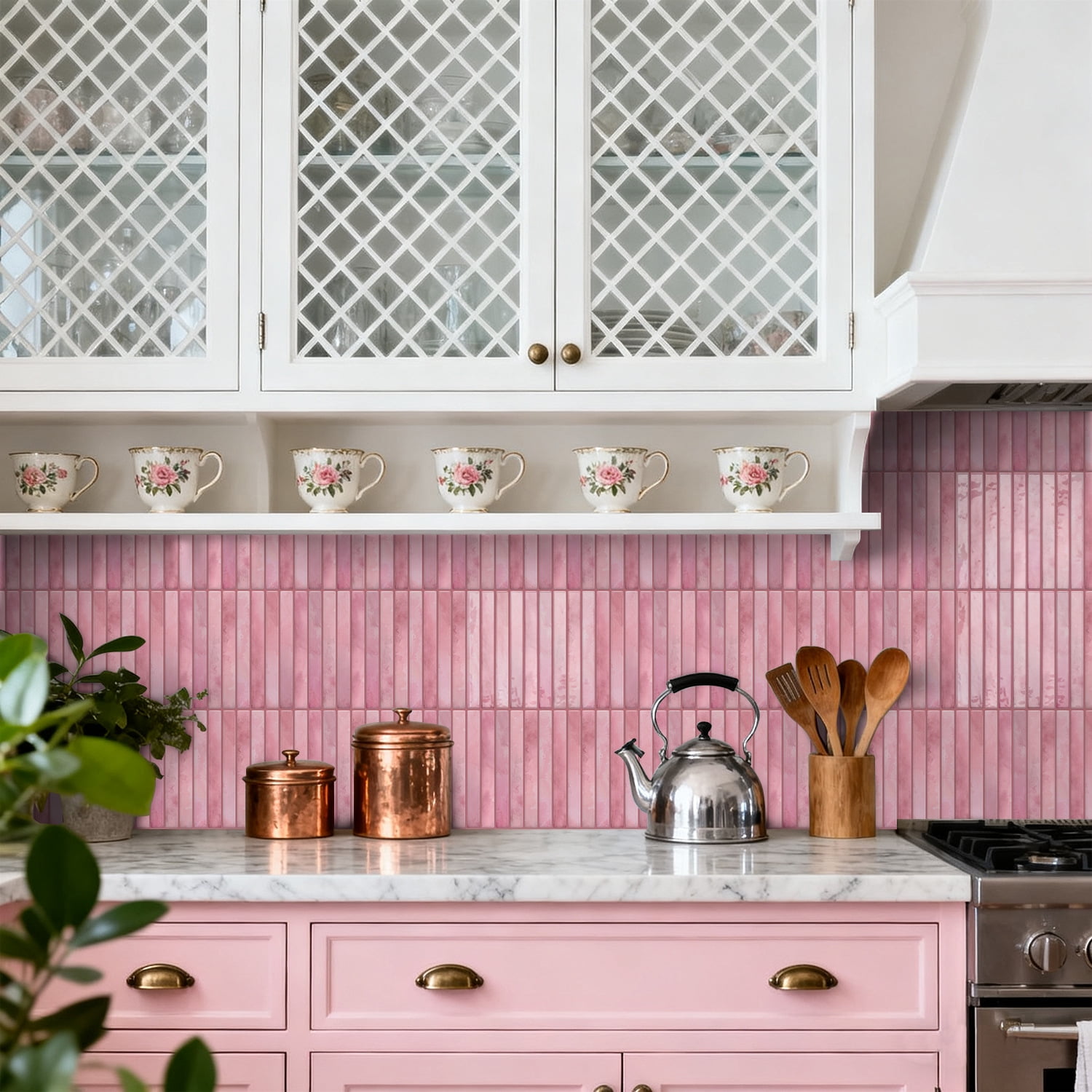 Firefly Hope 12-Sheet 9.7"×4.7" Stacked 3D Handmade Look Peel and Stick Backsplash, Waterproof Self-Adhesive Wall Tiles for Kitchen & Bathroom DIY Decor, Pink