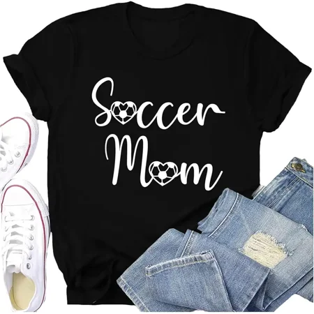 Women's Casual Soccer Mom Heart Graphic T-Shirt