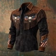 thumbnail image 5 of Telankuip American Independence Day Vintage Tassel Printed Men's Shirts USA 250th Anniversary Long Sleeve Button down Casual Top July 4th Celebration Cowboy Style Shirts 1-Black XXL, 5 of 5