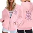 thumbnail image 2 of Luwomo Jackets for Womens Hoodie Sweatshirt Zippered Hooded Long Sleeve Breast Cancer Awareness Ribbon Print All Seasons Relaxed Fit Tops Pink,M, 2 of 6
