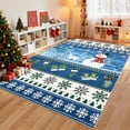 thumbnail image 2 of Christmas Area Rug 8' x 10', Xmas Snowflake Rug for Living Room, Washable Carpet with Non Slip Rubber Backing, Low Pile Non Shedding Printed Mat, Floor Covering for Bedroom, Blue, 2 of 8