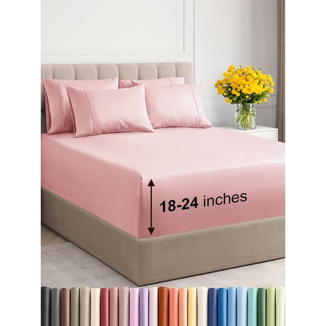 Juego de sábanas CGK Unlimited Extra Deep Queen Baby Pink, 6 piezas