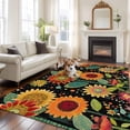 thumbnail image 2 of 8'x10' Area Rugs, Vintage Sunflower Indoor Outdoor Area Rug for Living Room Bedroom, Black Boho Ethnic Summer Botanical Washable Bathroom Rugs Kitchen Floor Carpet Mats Home Decor Aesthetic, 2 of 8