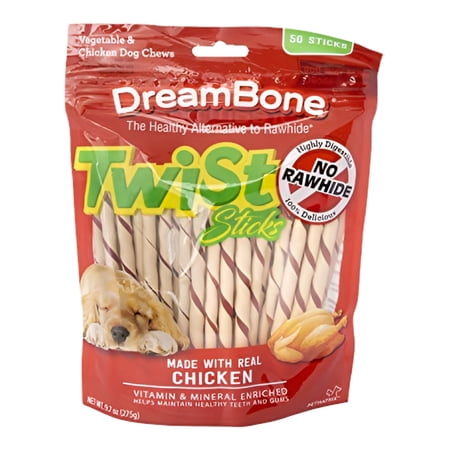 Dreambone Twist Sticks No Rawhide Made with Real Chicken- 50 Count