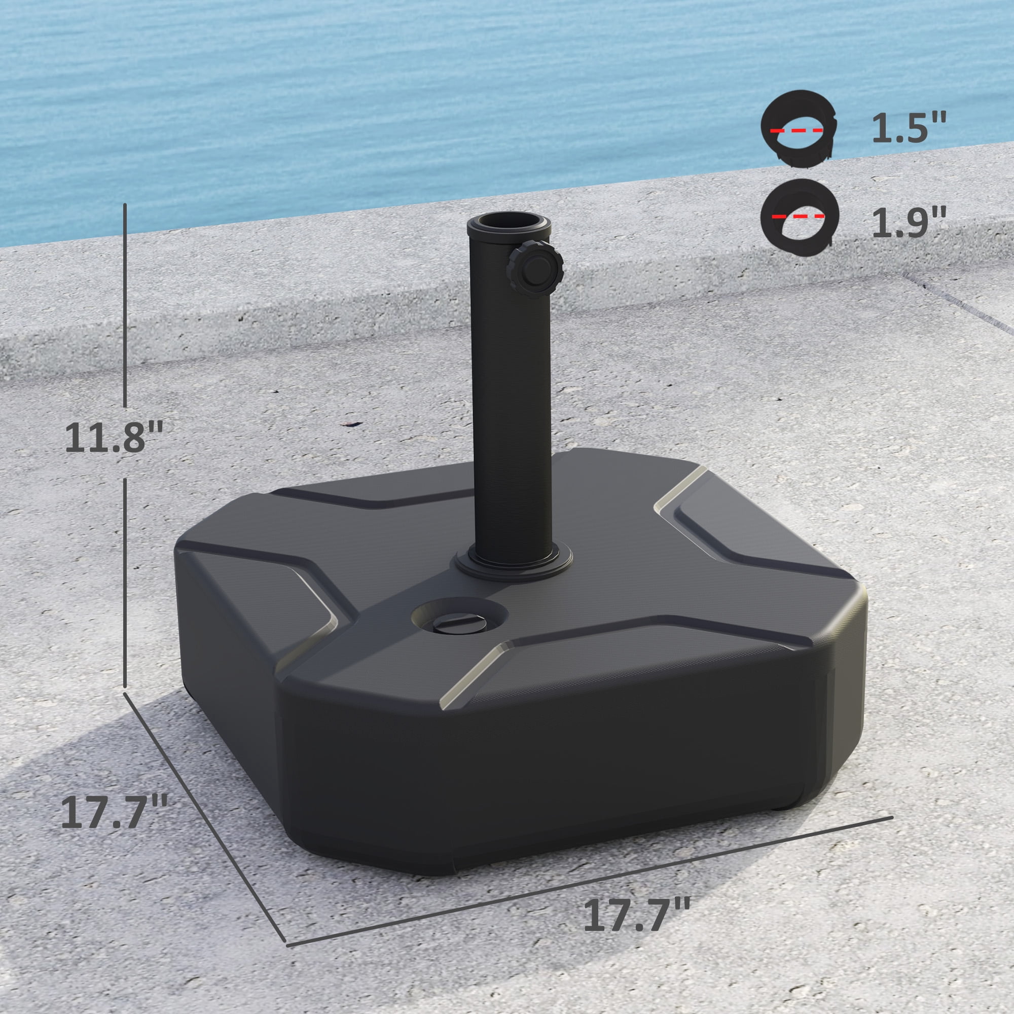 Outsunny Patio Umbrella Base Holder, Outdoor Umbrella Stand Base, Filled Up to 55lbs with Stand or 44lbs with Water for Garden, Poolside, Black