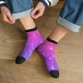 thumbnail image 3 of Rateoe Pink Purple Glitter Pattern Quarter Crew Socks,Toe Seamed Ankle Socks,Cotton Cushioned Breathable Athletic Crew Sports Socks, 3 of 7