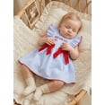 thumbnail image 6 of BemeyourBBs Kids Toddler Baby Girl 4th of July Dress Baby Girls Independent Day Clothes Patriot USA Flag Letter Embroidery striped Flying Sleeve Front Bow Princess Summer Party Holiday Dress, 6 of 8