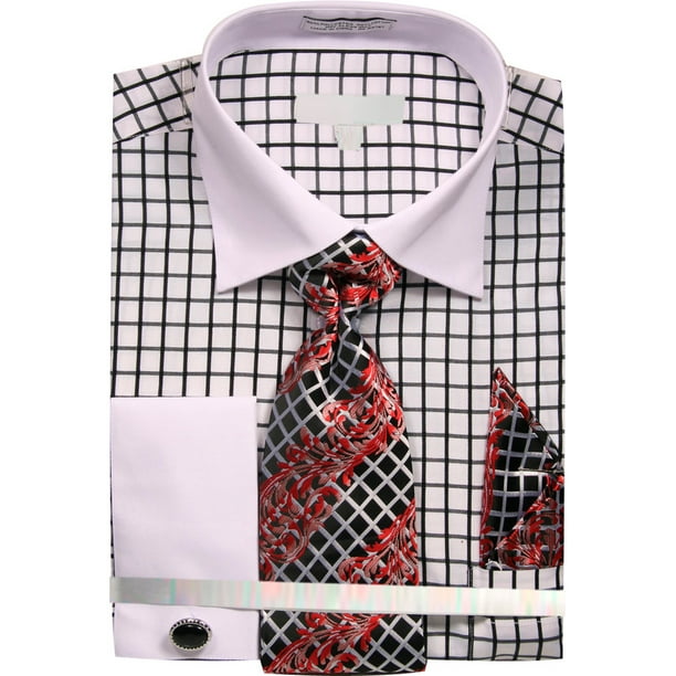 Sunrise Outlet - Men's Square Pattern White Collar and Cuffs Dress ...
