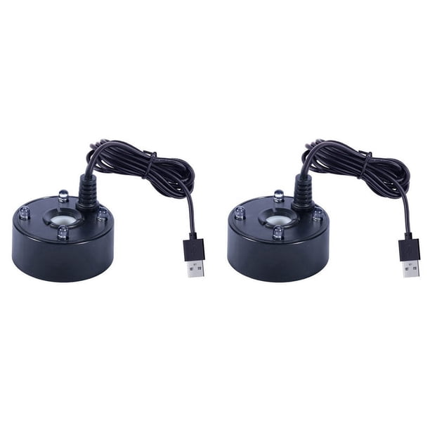 2X Mist Maker, Puerto USB, 4 Luces LED de Colores, Mini Mister Fog Machine, Fuente Interior, Jardín, Estanque, Nebulizador de Agua, Atomizador Negro