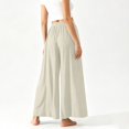 thumbnail image 6 of Thousandth Women Wide Leg Palazzo Pants Casual Cotton Elastic Drawstring High Waist Trousers With Pockets Loose Fit Vacation Beach Flowy Pants, 6 of 9