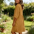 thumbnail image 6 of FEIIBMOYRIA Women Round Neck Dresses Women's Cotton-Linen Blend Long Sleeve Midi Dresses Gathered 3/4 Sleeves High Waist Loose Comfy A‑Line Daily Outwear Dresses, 6 of 6