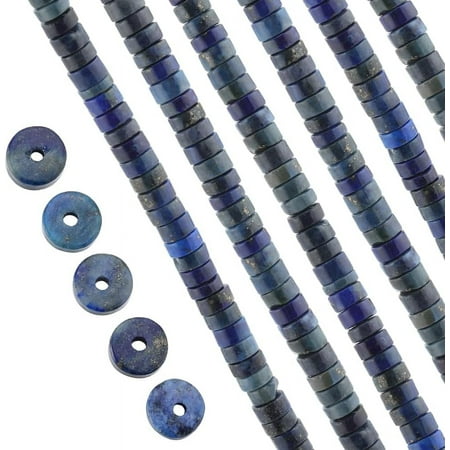 1 Box 400Pcs Lapis Lazuli Beads 4mm Natural Stone Heishi Beads Bulk Healing Flat Round Loose Spacer Disc Gemstone Beads for Jewelry Making Bead Assortments DIY Craft Necklace Bracelet