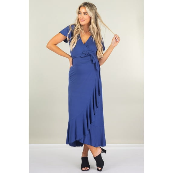 Maternity Faux Wrap Butterfly Sleeve Dress with Ruffles