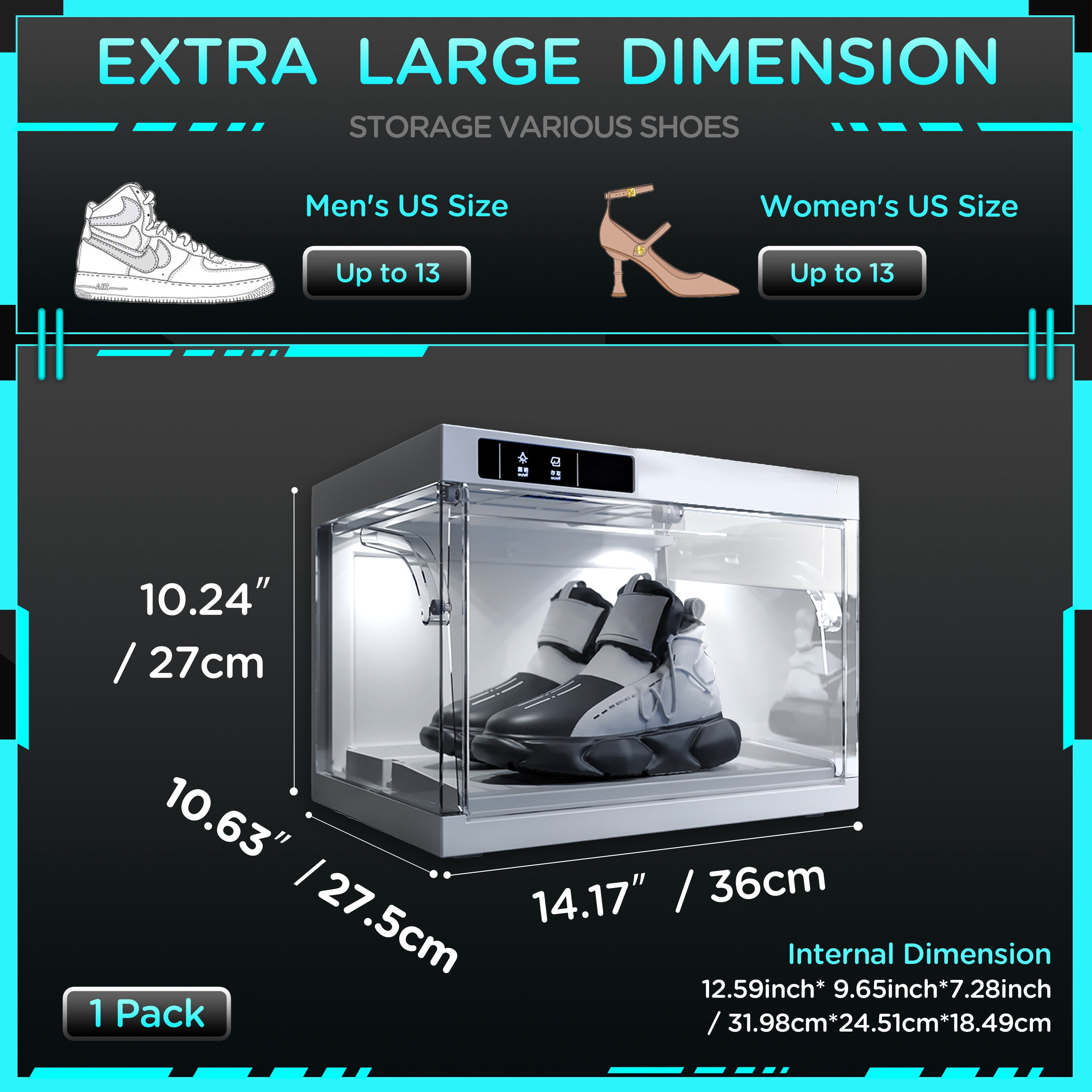 LED intelligent control shoe storage box, transparent plastic 