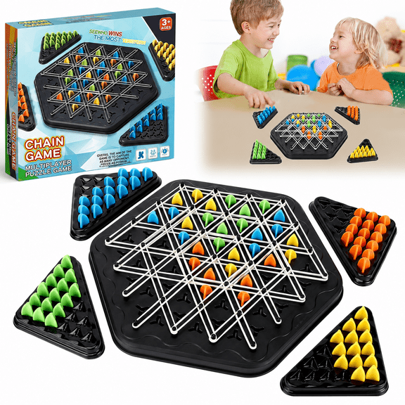 Chain Triangle Chess Game, Triggle Board Game with Rubber Band, Strategy Board Games for Family Night, Family Games for Kids & Adults, Interactive Toy for Kids Ages 3 , 2 to 4 Players