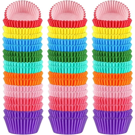 Rainbow Bright Cupcake Liners, 450pcs Solid Colorful Baking Cups Cupcake Wrappers Paper Wraps Muffin Liners for Birthday Pride Party Decorations Supplies(9 Colors)