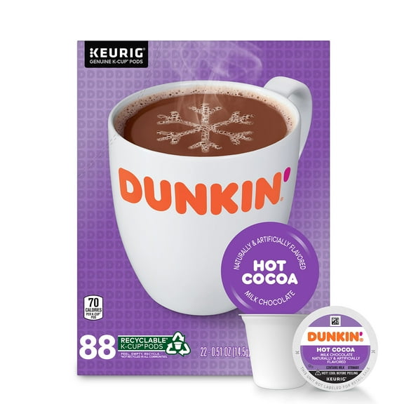 Dunkin, Milk Chocolate Hot Cocoa, 88 K Cups For Keurig Coffee Makers