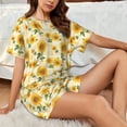 thumbnail image 4 of Daiia Yellow White Plaid Sunflower Pattern Womens Pajama Sets Short Sleeve Pajamas for Women Sets Soft Lounge Sets Casual Round Neck Sleepwear PJS-Medium, 4 of 7