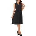 thumbnail image 4 of Vestido plisado INSPIRE CHIC sin mangas con escote en V y cinturón en la cintura, vestido midi A-line L negro, 4 of 6