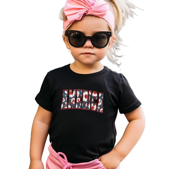 America Sunflower Shirt for Women, Youth and Toddler Girls Red & Blue Patriotc Tee Black Shirt 4T