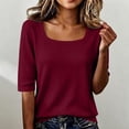 thumbnail image 2 of Women's Tops Dressy Casual Summer Square Neck Half Sleeve Knit Sweaters Solid Trendy Layering Blouses, 2 of 5