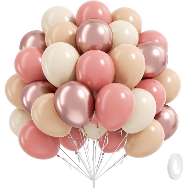 Yanonmyfd Sage green Balloons, 60pcs 12inch Sage green Sand White Metallic Gold Confetti Balloons for Boho Birthday Wedding Bridal Baby Shower Engagement Party Decorations,Dusty Pink