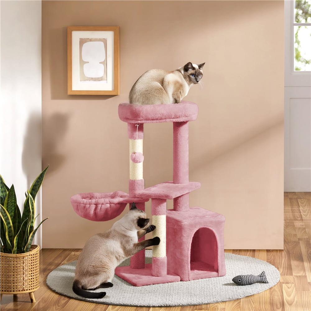 Yaheetech 34" Height Plush Cover Cat Tree with Condo and Sisal Ropes Posts, Pink